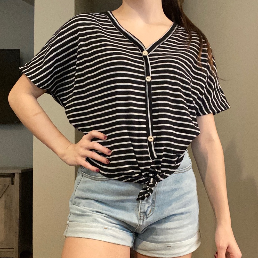 Striped tie front top